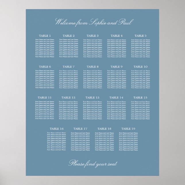 Poster Cartaz de Plano de Assento de Casamento de Mesa Az (Frente)