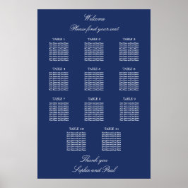 Poster Cartaz de Plano de Assentos de Casamento Azul Mari