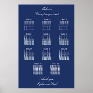 Poster Cartaz de Plano de Assentos de Casamento Azul Mari