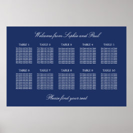 Poster Cartaz de Plano de Assentos de Casamento Azul Mari