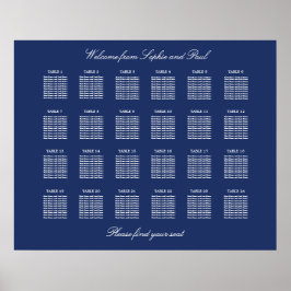 Poster Cartaz de Plano de Assentos de Casamento Azul Mari