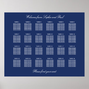 Poster Cartaz de Plano de Assentos de Casamento Azul Mari