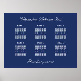 Poster Cartaz de Plano de Assentos de Casamento Azul Mari