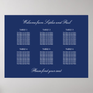 Poster Cartaz de Plano de Assentos de Casamento Azul Mari