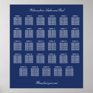 Poster Cartaz de Plano de Assentos de Casamento Azul Mari