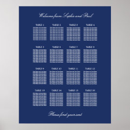 Poster Cartaz de Plano de Assentos de Casamento Azul Mari