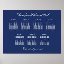 Poster Cartaz de Plano de Assentos de Casamento Azul Mari