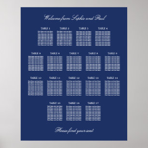 Poster Cartaz de Plano de Assentos de Casamento Azul Mari
