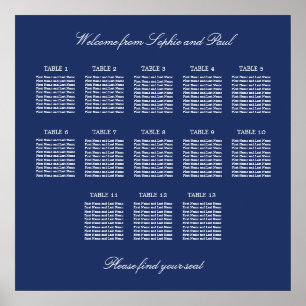 Poster Cartaz de Plano de Assentos de Casamento com 13 Me