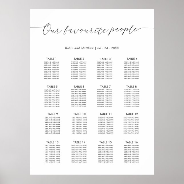 Poster Cartaz de Plano de Assentos de Casamento das Nossa (Frente)