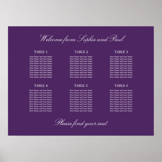 Poster Cartaz de Plano de Assentos de Casamento de Mesa 6 (Frente)