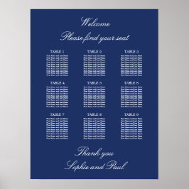 Poster Cartaz de Plano de Assentos de Casamento de Mesa 9