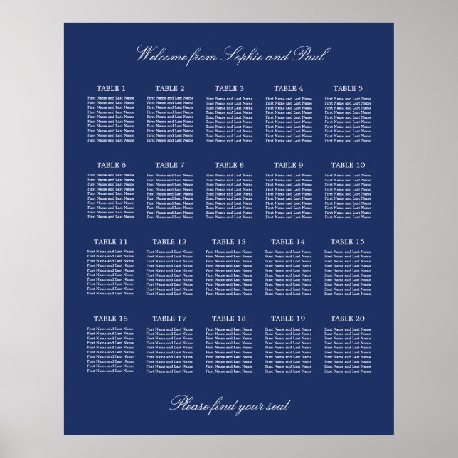 Poster Cartaz de Plano de Assentos de Casamento de Mesa A (Frente)