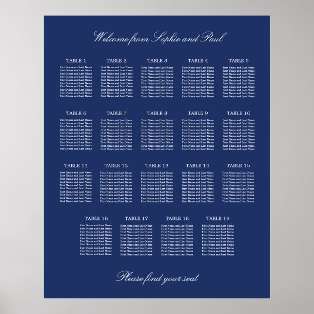 Poster Cartaz de Plano de Assentos de Casamento de Mesa A (Frente)
