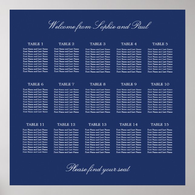 Poster Cartaz de Plano de Assentos de Casamento de Mesa A (Frente)