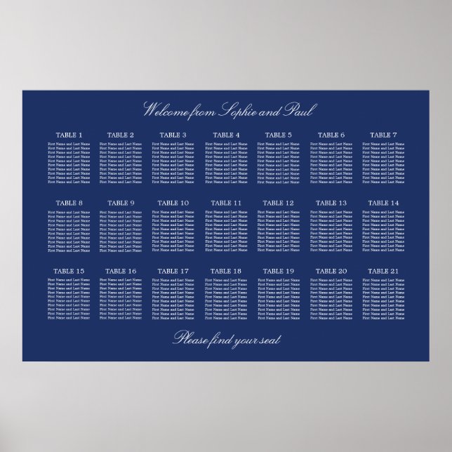 Poster Cartaz de Plano de Assentos de Casamento de Mesa A (Frente)