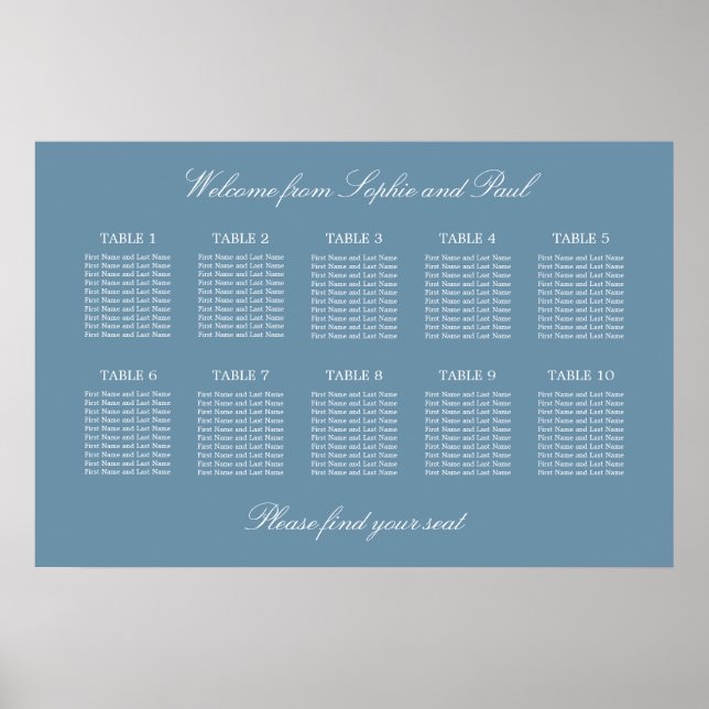 Poster Cartaz de Plano de Assentos de Casamento em Mesa A (Frente)