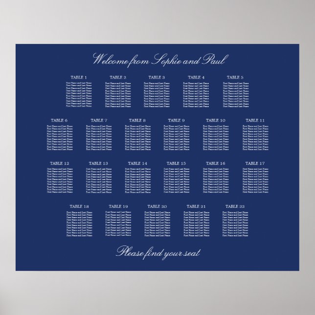 Poster Cartaz de Plano de Assentos de Casamento em Mesa A (Frente)