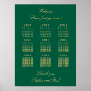 Poster Cartaz de Plano de Assentos de Mesa Verde Dourado 