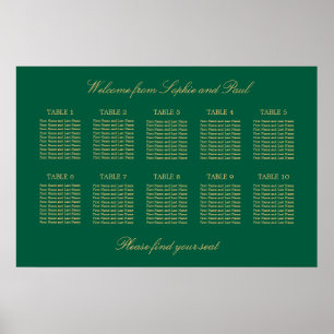 Poster Cartaz de Plano de Assentos de Mesa Verde Dourado 