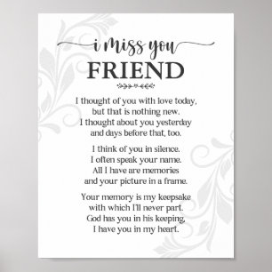 Poster Cartaz de Poema Eu Sinto Sua Falta Amigo