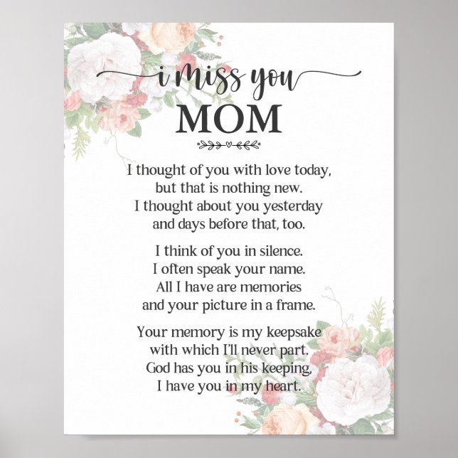 Poster Cartaz de Poema Eu Sinto Sua Falta Mãe (Frente)