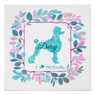 Póster Cartaz de Poodle Azul Pastel Elegante Personaliz