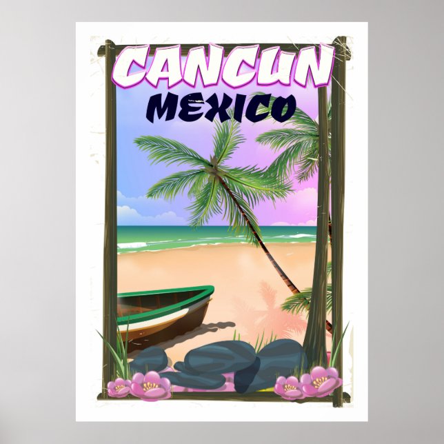 Póster Cartaz de praia de Cancun México. (Frente)