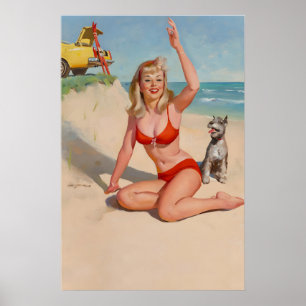 Poster Cartaz de Praia de Pin-Up de Elvgren dos Anos 60 D
