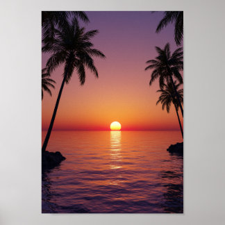 Poster Cartaz de Praia de Pôr do Sol Tropical
