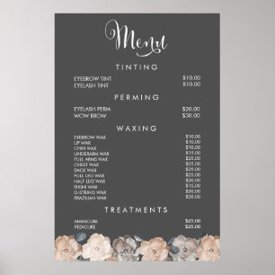 Póster Cartaz de Preços do Menu de Beleza de Cabelo Salão