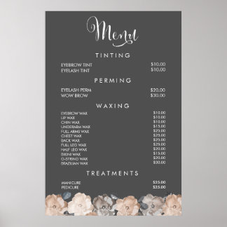 Póster Cartaz de Preços do Menu de Beleza de Cabelo Salão