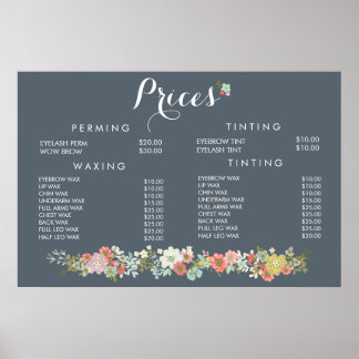 Póster Cartaz de Preços do Menu de Beleza de Cabelo Salão