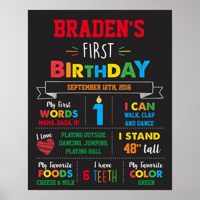 Póster Cartaz de Primeiro Aniversário Marco (Frente)