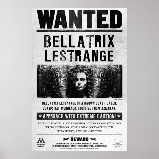 Póster Cartaz de Procurado de Bellatrix Lestrange (Frente)