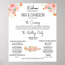 Cartaz de Programa de Casamento Floral Verde