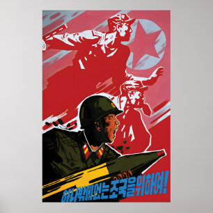 Poster Cartaz de Propaganda Coreia do Norte Por causa do 