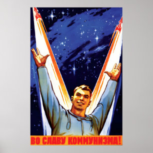 Poster Cartaz de Propaganda da Corrida Espacial Soviética