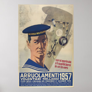 Poster Cartaz de Propaganda da Marinha Italiana Voluntári