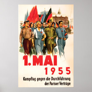 Poster Cartaz de Propaganda da RDA Dia do Trabalho, 1955 