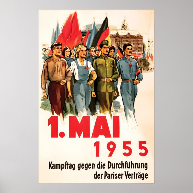 Poster Cartaz de Propaganda da RDA Dia do Trabalho, 1955  (Frente)