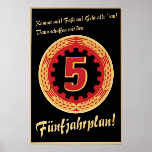 Poster Cartaz de Propaganda da RDA Plano Quinquenal, Alem