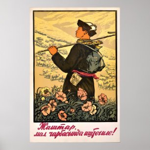 Poster Cartaz de Propaganda da União Soviética Kirguistão