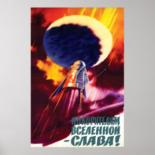 Poster Cartaz de Propaganda Espacial Soviética -Glória ao