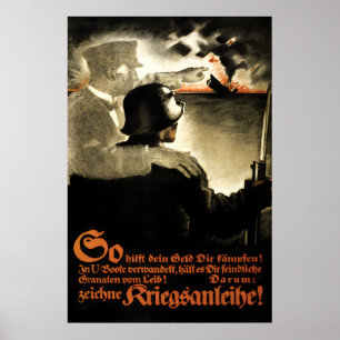 Poster Cartaz de Propaganda Imperial Alemã da Primeira Gu