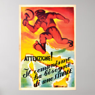 Poster Cartaz de Propaganda Italiana Anticomunista Itália