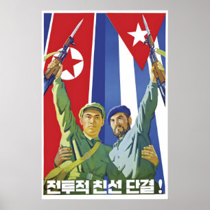 Poster Cartaz de Propaganda Militância Cuba e Coreia do N