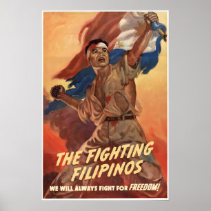 Poster Cartaz de Propaganda Os filipinos combatentes