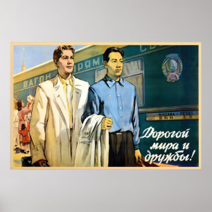 Poster Cartaz de Propaganda Sino-Soviético, Paz Vintage
