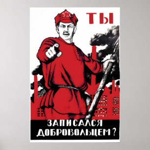 Poster Cartaz de Propaganda Soviética A Pátria Está Chama
